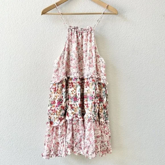 $177 Kos Resort Multi Floral Tiered Halter dress Size Small - Picture 7 of 12